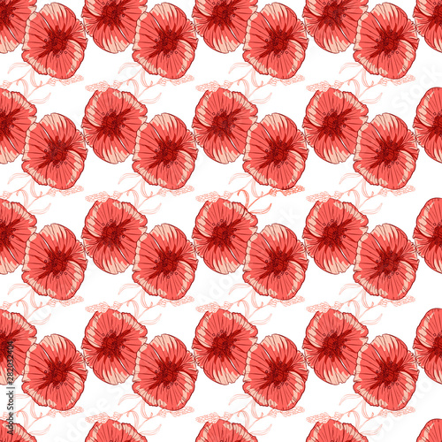 Wildflowers pattern handcrafted artsy poppy surface design