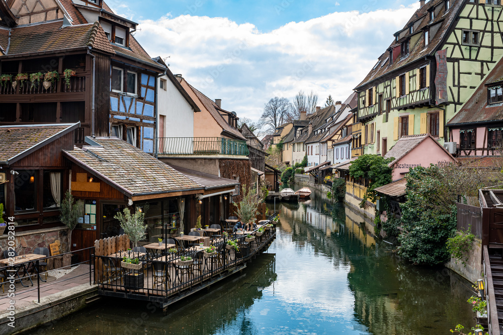 Traditional cityscape in Colmar, France  with Le Logelbach