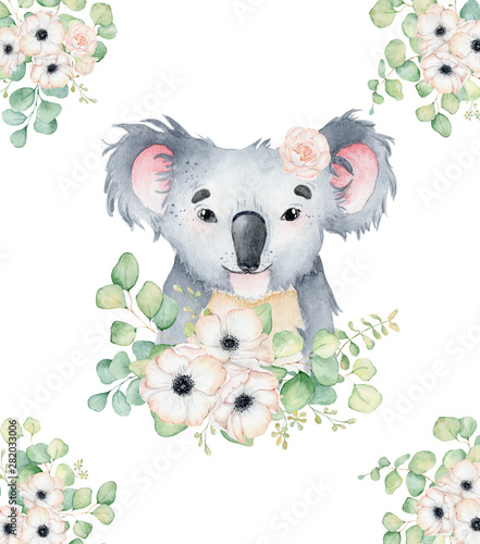 Canvas Print Koala bear cute animal character watercolor illustration