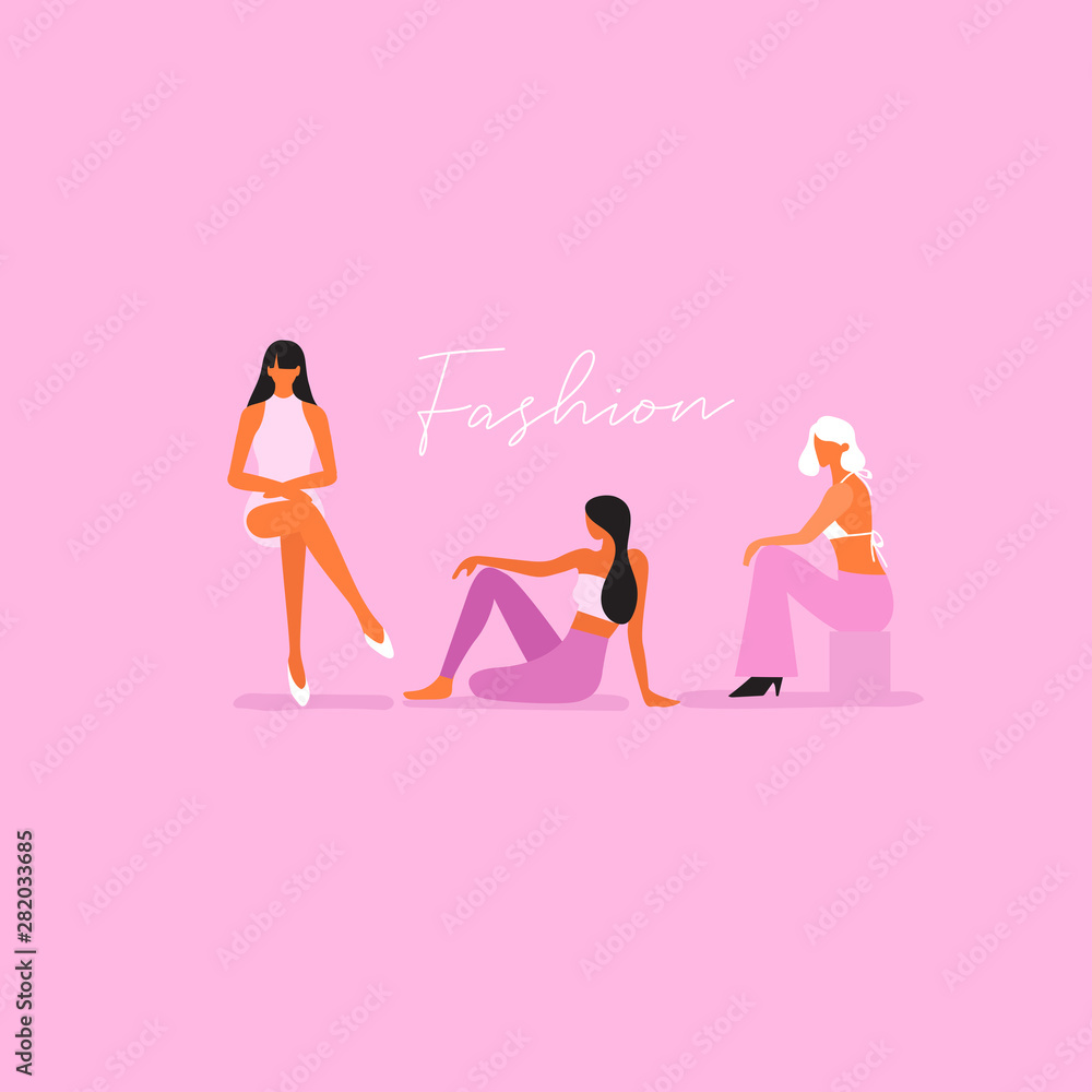 Set of women in different poses isolated on pastel background : Vector Illustration Set of women in different poses isolated on pastel background : Vector Illustration