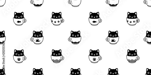 cat seamless pattern kitten vector coffee cup calico breed scarf isolated japanese cartoon tile wallpaper repeat background illustration design