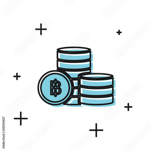Black Cryptocurrency coin Bitcoin icon isolated on white background. Blockchain technology, bitcoin, digital money market, cryptocoin wallet. Vector Illustration
