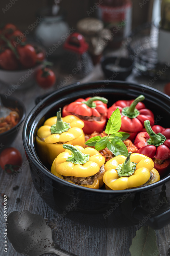 Stuffed peppers with minced meat. Cooking process Stuffed peppers with minced meat. Cooking process