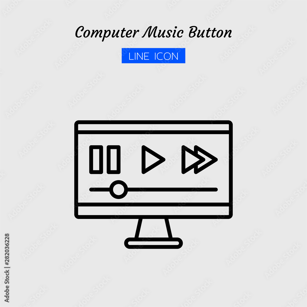 line icon symbol, computer screen and music button digital technology, electronic, multimedia, Isolated flat outline vector design line icon symbol, computer screen and music button digital technology, electronic, multimedia, Isolated flat outline vector design