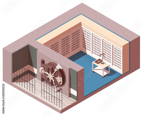 Vector isometric interior of bank vault. Financial or business concept