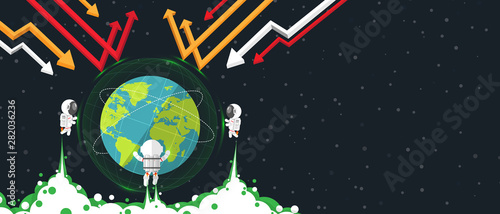 Flat design, Astronauts team Protect Earth from Greenhouse Effect in Global Warming concept, Vector illustration, Infographic Element