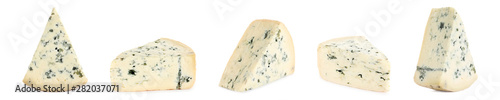 Set of delicious blue cheese on white background. Banner design