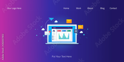 Email marketing, email open rate, business analytic, information, data showing on laptop screen, web banner template.