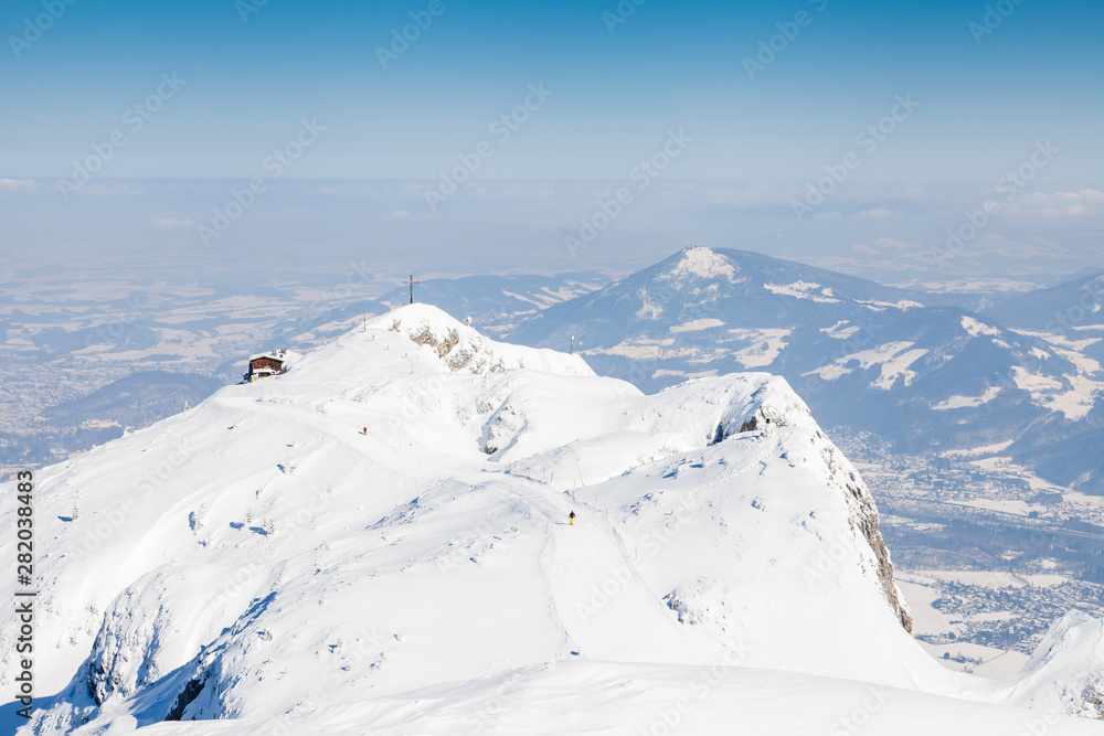 Untersberg Summit. The view from the summit of Untersberg mountain in Austria looking towards the cable car station. The mountain straddles the border between Germany and Austria.