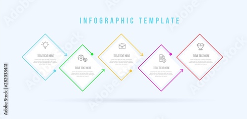 Infographic rectangle thin line template 5 options or steps © Yudi