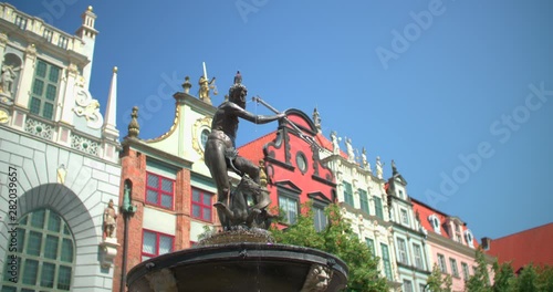 Neptune Fountain Bronze Metal, Gdansk Poland, Europe Town Square Architecture photo