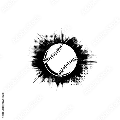 White baseball symbol with black grunge frame isolated on white background