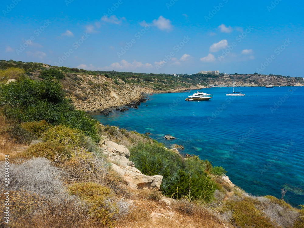 Beautiful landscape near of Nissi beach and Cavo Greco in Ayia Napa, Cyprus island, Mediterranean Sea.