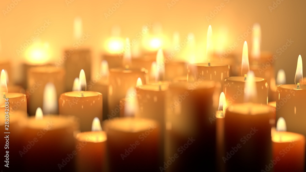 Candle lit ceremonial ritual mixture of sizes Stock Photo | Adobe Stock