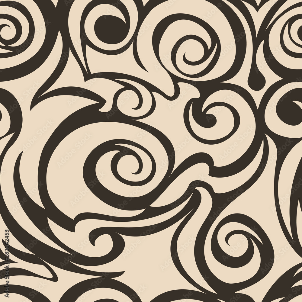 Brown seamless pattern of spirals and curls. Decorative ornament for background. Brown seamless pattern of spirals and curls. Decorative ornament for background.