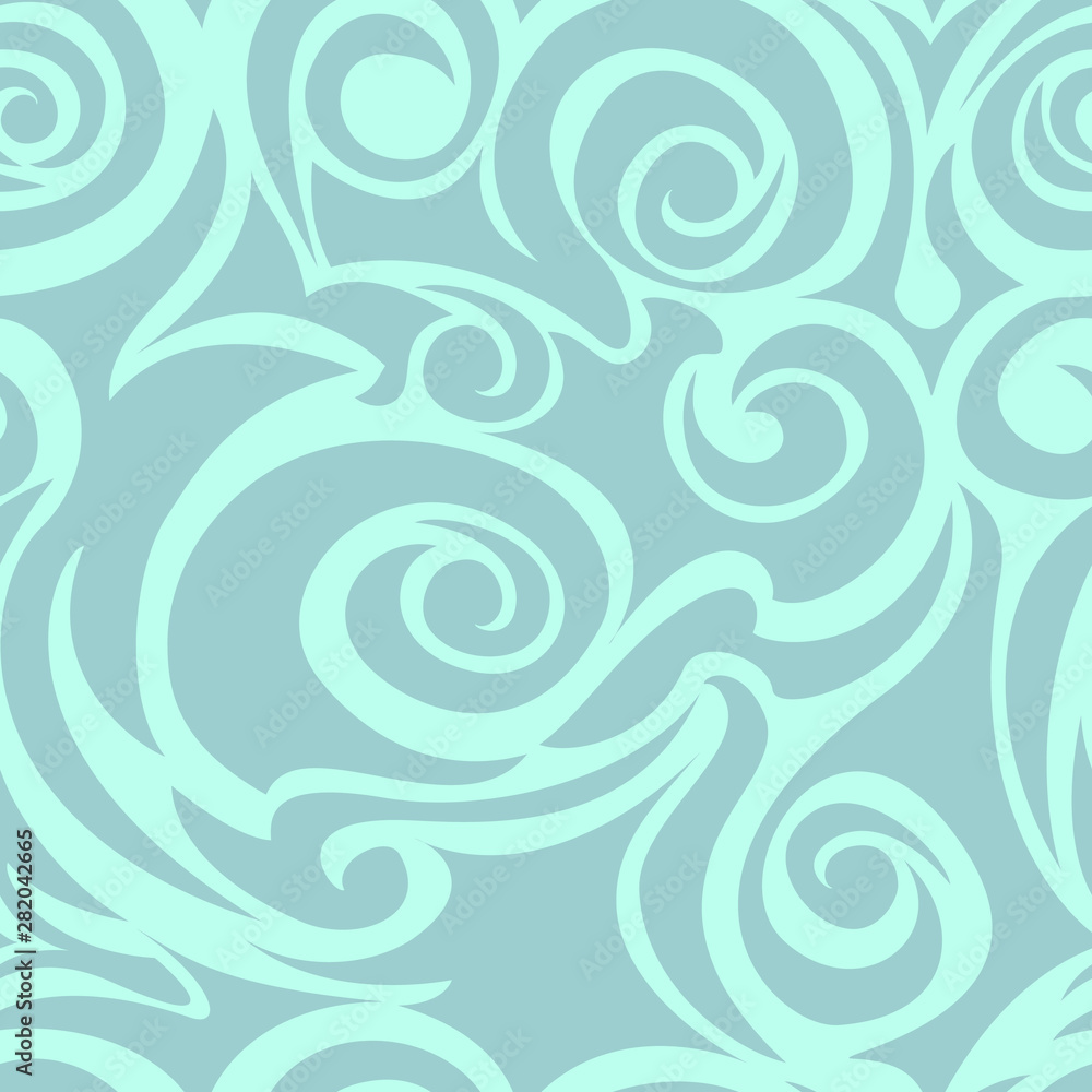 turquoise seamless pattern of spirals and curls. Decorative ornament for background. turquoise seamless pattern of spirals and curls. Decorative ornament for background.