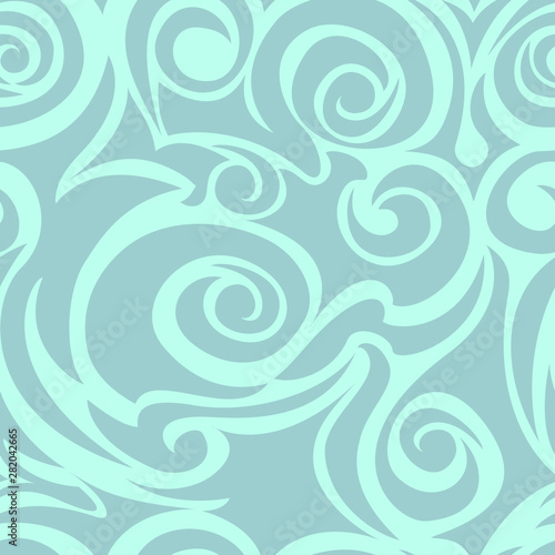 turquoise seamless pattern of spirals and curls. Decorative ornament for background.