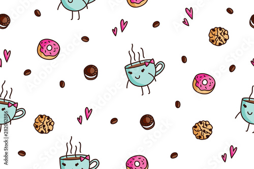 vector seamless pattern of coffee and sweets