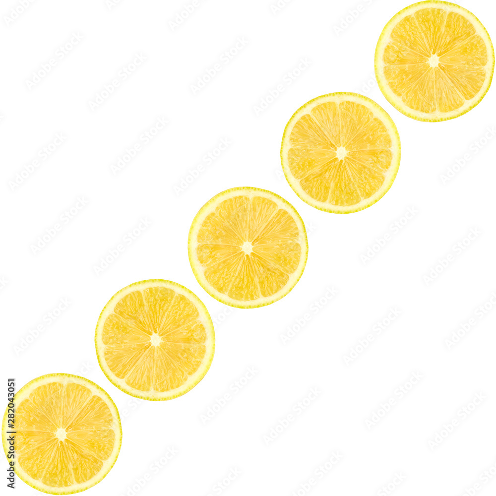 Lemon slice isolated on a white background. Fruits. Citrus. Colored lemon.