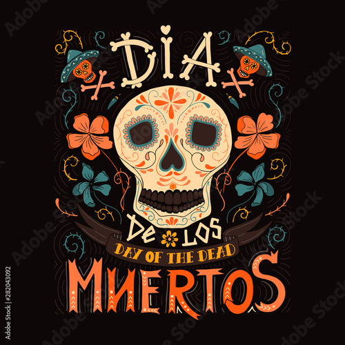 Hand sketched lettering Dia de los Muertos