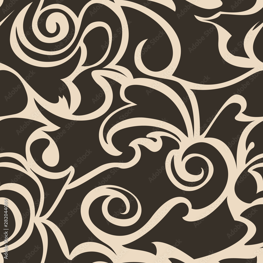 Brown seamless pattern of spirals and curls. Decorative ornament for background. Brown seamless pattern of spirals and curls. Decorative ornament for background.