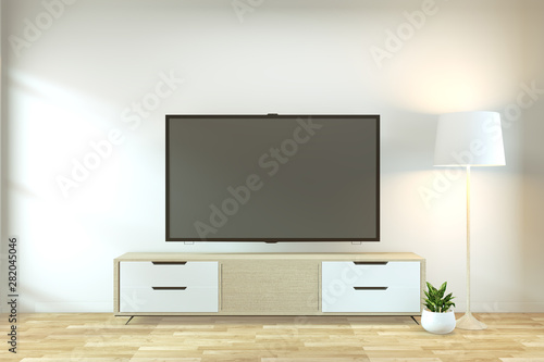 Mock up Tv cabinet in zen modern empty room japanese minimal designs  3d rendering