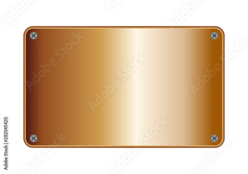 Placa metálica de cobre sobre fondo blanco.