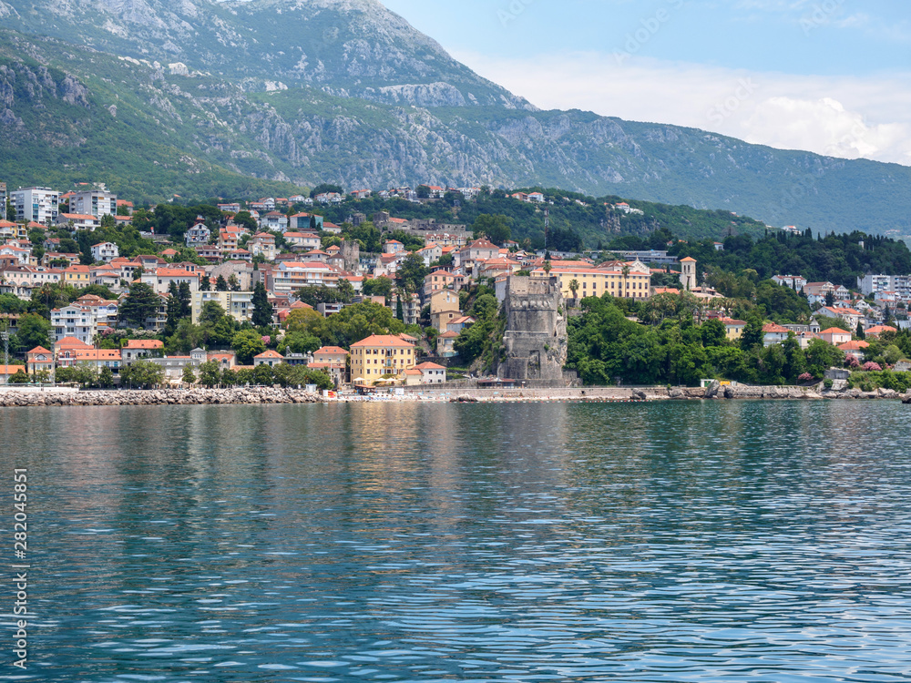 Beautiful view of popular resort town of Herceg Novi and fortress of Forte Mare