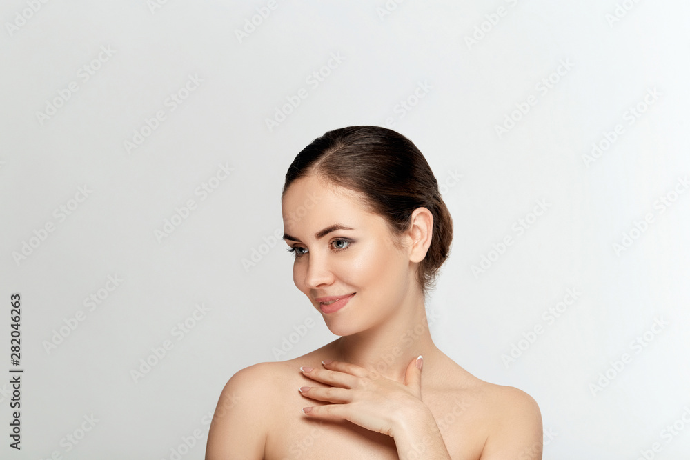 Beauty Woman Cosmetics. Portrait of female perfect clean skin. Care healthy skin. Facial  treatment. Cosmetology, beauty and spa