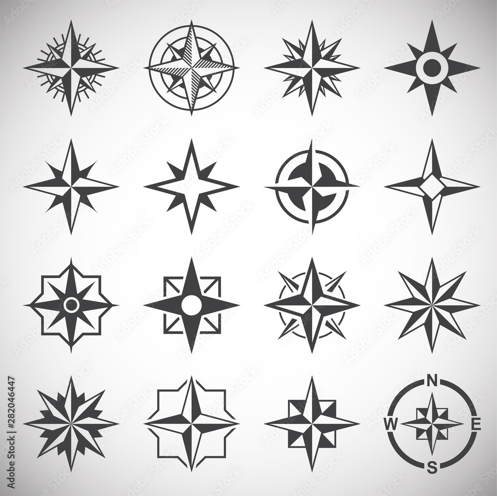 Windrose icons set on background for graphic and web design. Simple illustration. Internet concept symbol for website button or mobile app.