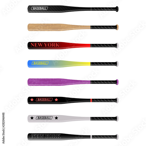 Baseball Bat Set Different Color Illustration Vector