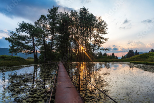 Summer sunset over one of the Chairski lakes in Rhodope mountain, Bulgaria