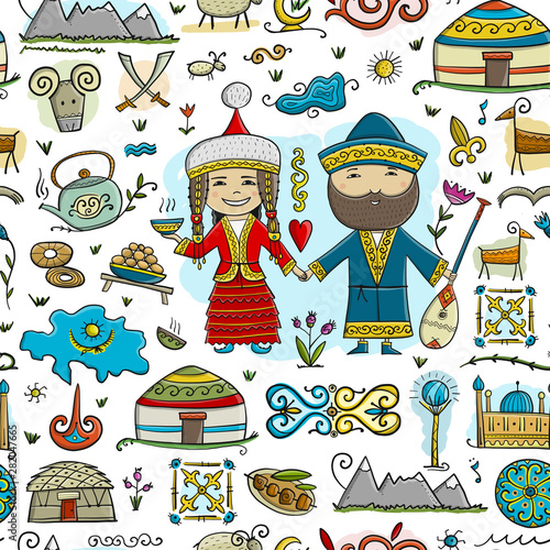 Travel to Kazakhstan. Seamless pattern for your design