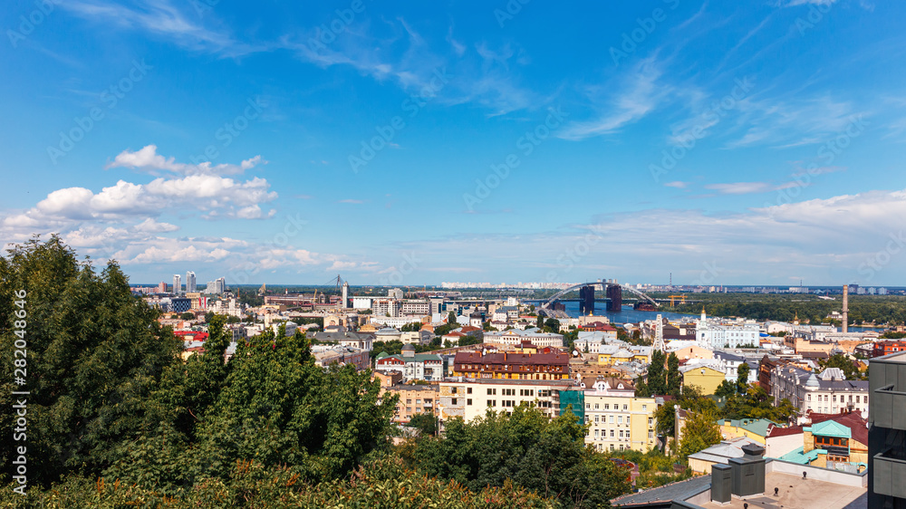 View from above to the Kyiv city, Podil district in Ukraine