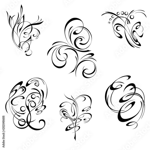 decorative abstract ornament in black lines on a white background. SET