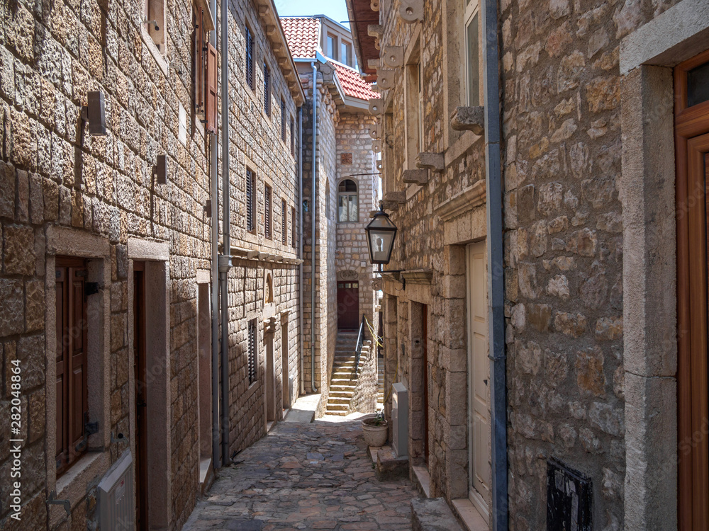ULCINJ, MONTENEGRO : street of popular resort town of Ulcinj, Montenegro