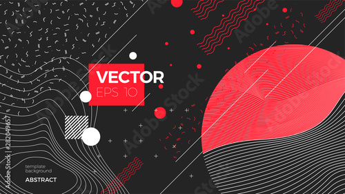 Vector new memphis style abstract background template, dark modern with geometric shapes and place for your text.