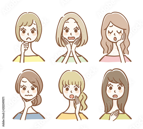手描き風女性アイコンセット 不安・悩み