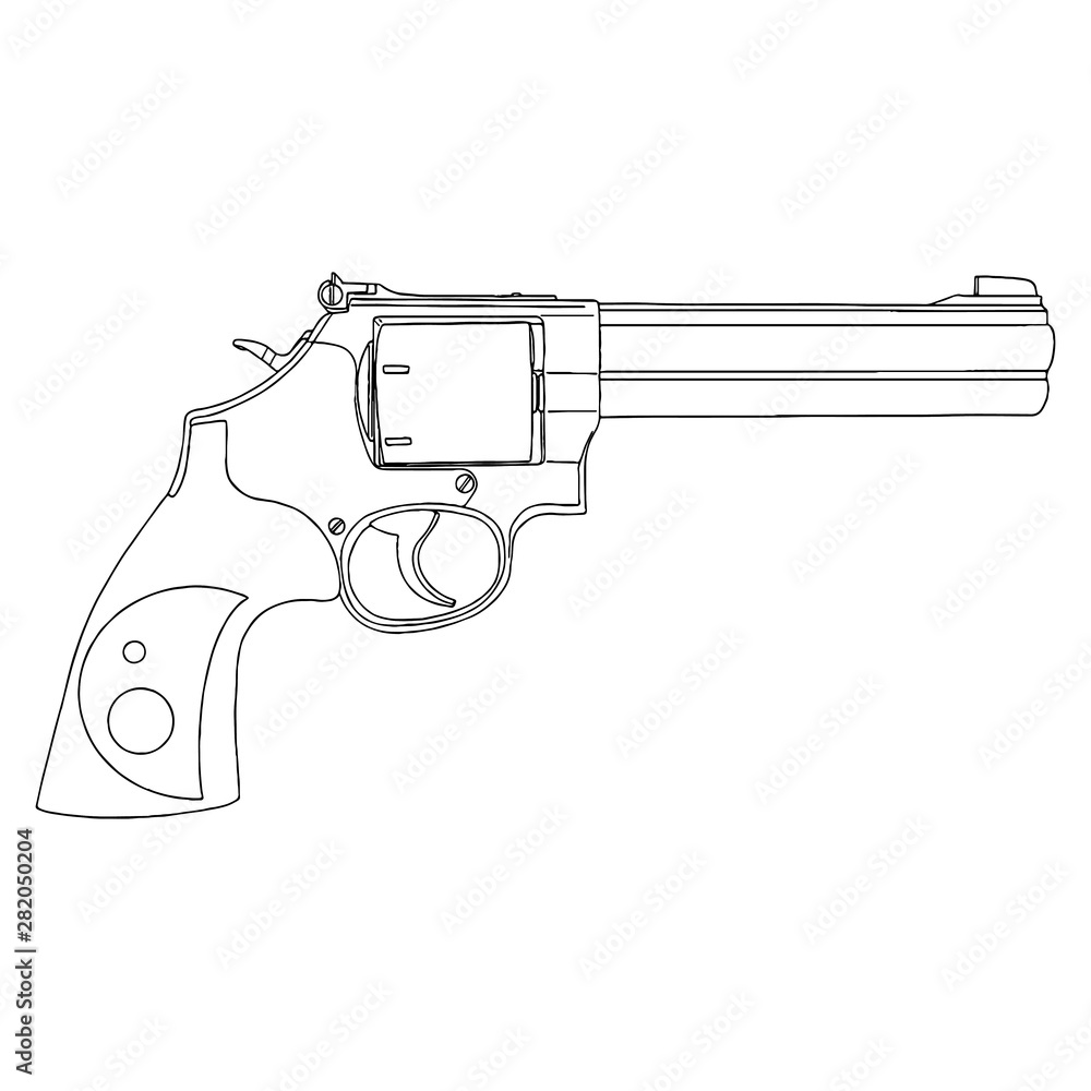 monochrome vector drawing of a pistol in black and white