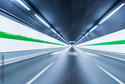 Blurry chromatic color tunnel car traffic motion blur. 