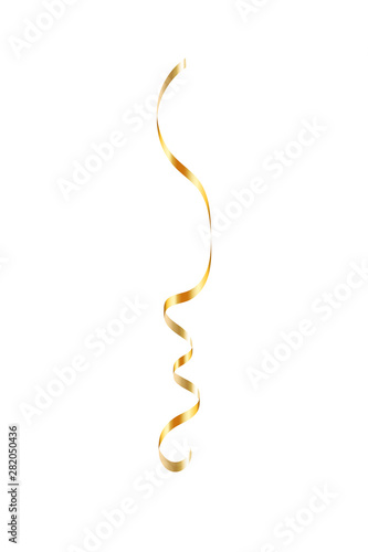 Gold ribbon serpentine. Golden curly ribbon isolated white background. Decoration for carnival, Christmas party, birthday celebration. Holiday shiny design. Streamers confetti. Vector illustration