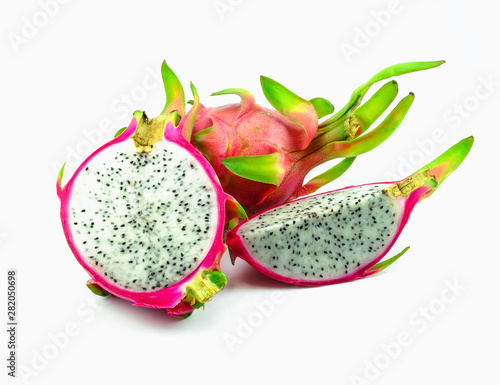 close-up dragon fruit on white background