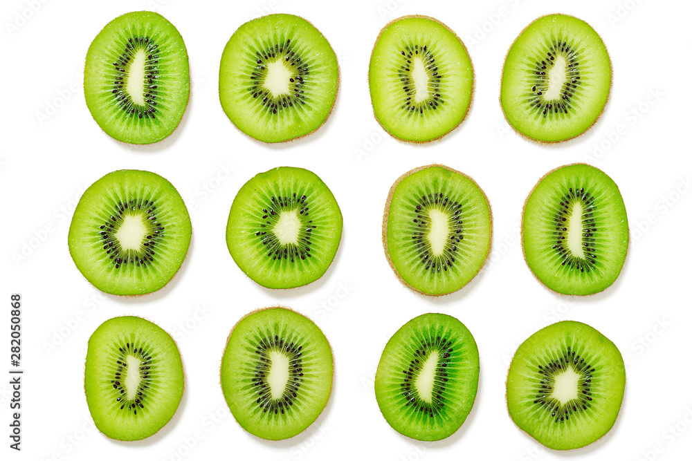 Fototapeta premium Kiwi fruit Slices isolated on white background. top view.