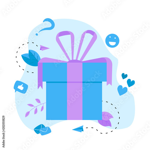 Gift box. Promotion of online store or shop loyalty program and bonus. Vector illustration for advertisement.