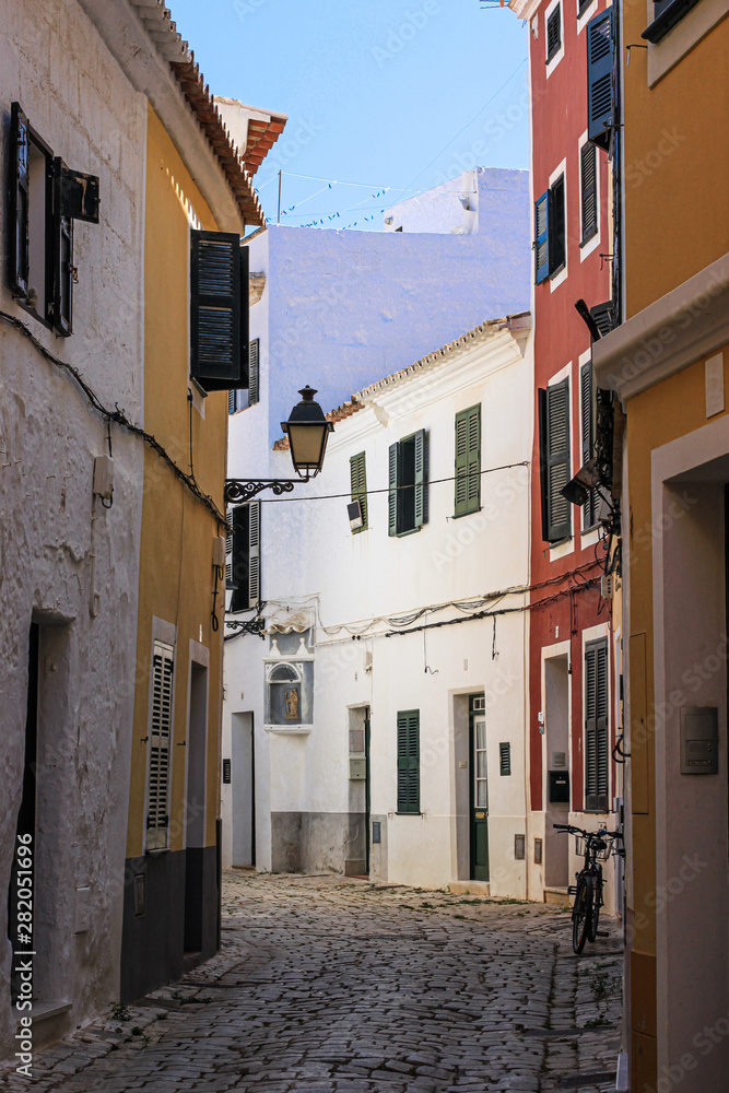 Empty street of Ciutadella town, Menorca, Spain