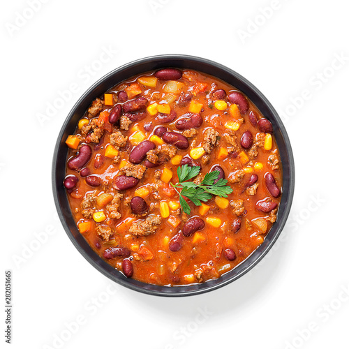 Fotografie Traditional mexican dish chili con carne with minced meat and red beans