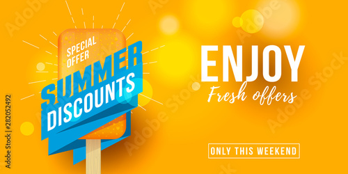 Special offer summer sale Advertising banner label with icecream design element and typography
