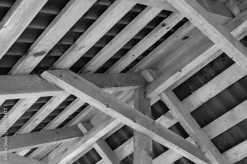 wooden roof crossbar planks background construction monochrome high internal high