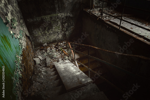 Abandoned staircase angle shot