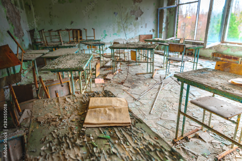 Obraz premium Abandoned Classroom in School number 5 of Pripyat, Chernobyl Exclusion Zone 2019